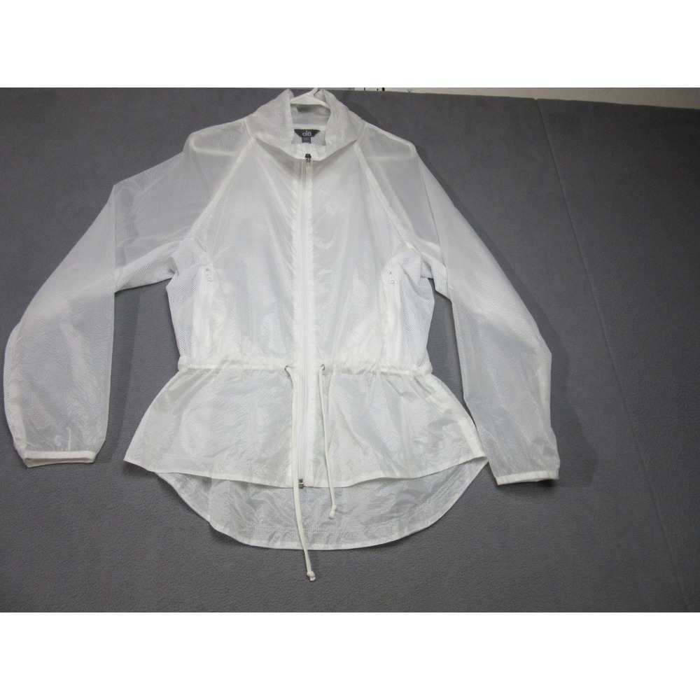 Alo Yoga Windbreaker Jacket Womens Medium White Mesh Ripstop Zip Up Drawstring